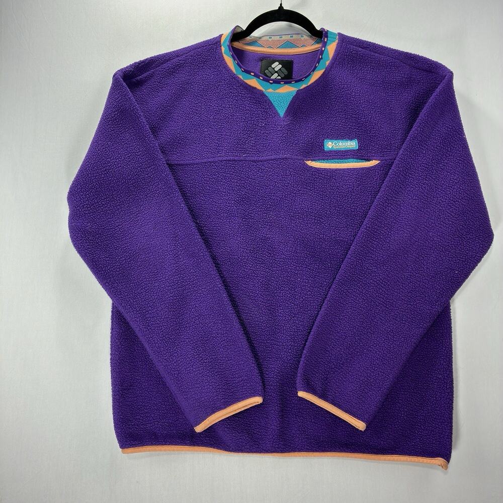Columbia Wapitoo Men’s Medium Purple Fleece Crewneck Pullover Retro Aztec